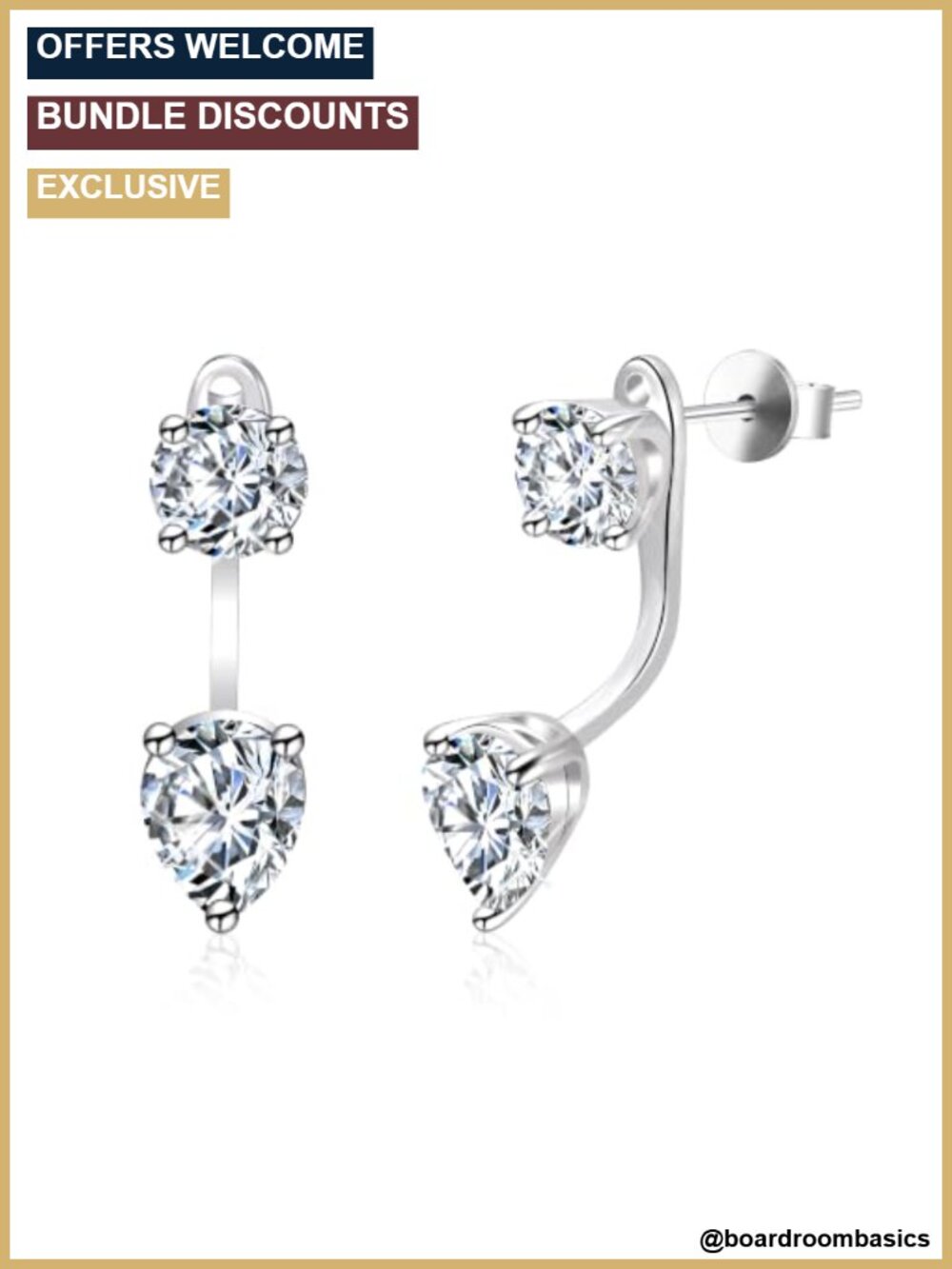 2.6Ct Moissanite Earring Jackets for Studs Teardrop S925 Sterling Silver